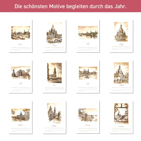 Kunst - Kalender Dresden 2027 mit Tusche-Zeichnungen