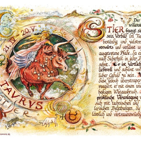 Geschenk Karte Sternzeichen Stier, Zeichnung mit Spruchtext, A4 Bild-Präsent