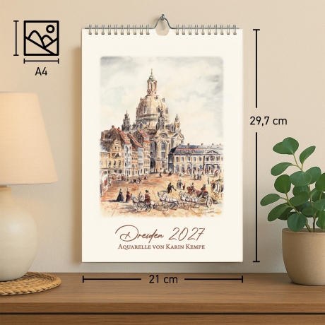 Kunst - Kalender Dresden 2027 mit Aquarell-Zeichnungen