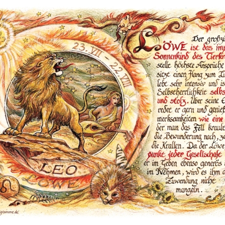 Geschenk Karte Sternzeichen Löwe, Zeichnung mit Spruchtext, A4 Bild-Präsent