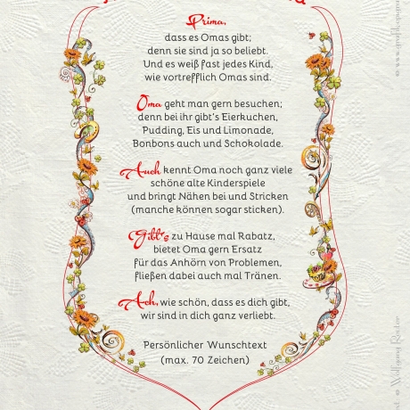Geschenk Urkunde Meine liebe Oma, Zeichnung mit humorvollem Gedicht, Bild-Präsent für die Omi, persönlich durch Wunschtext