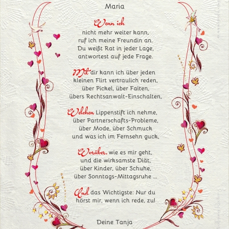 Geschenk Urkunde Meine beste Freundin, Zeichnung mit humorvollem Gedicht, Bild-Präsent für die beste Freundin, persönlich durch Wunschtext