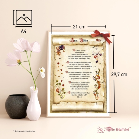 Geschenk Karte Urkunde Abitur, Zeichnung mit humorvollem Gedicht, A4 Bild-Präsent