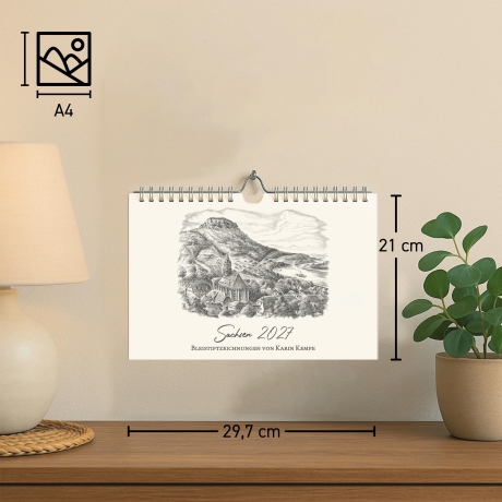 Kunst - Kalender Sachsen 2027 mit Bleistift-Zeichnungen