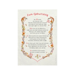 Geschenk Karte Urkunde 20. Geburtstag, Zeichnung mit humorvollem Gedicht, A4 Bild-Präsent