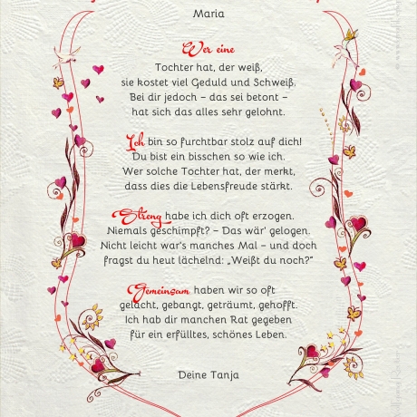 Geschenk Urkunde Meine liebe Tochter, Zeichnung mit humorvollem Gedicht, Bild-Präsent für die Tochter, persönlich durch Wunschtext