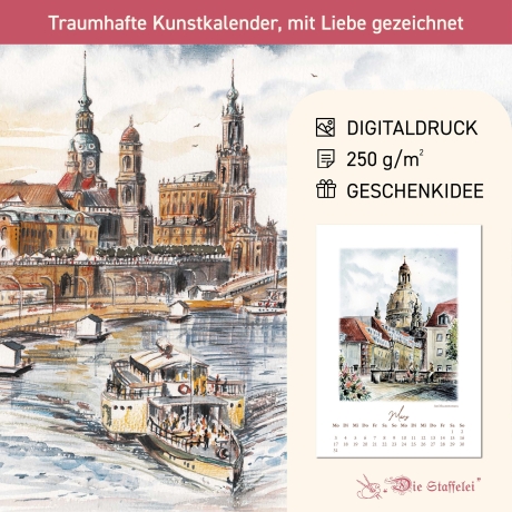 Kunst - Kalender Dresden 2027 mit Aquarell-Zeichnungen