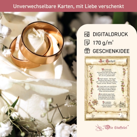 Geschenk Karte Urkunde Hochzeit, Zeichnung mit humorvollem Gedicht, A4 Bild-Präsent