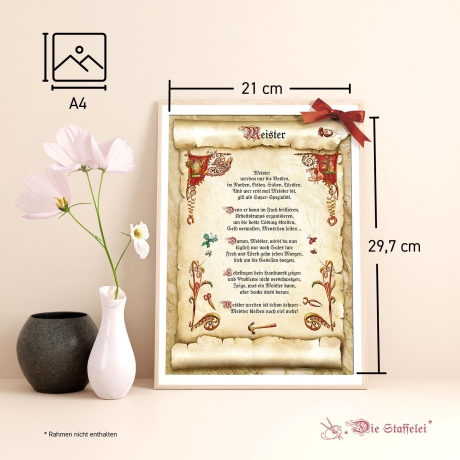 Geschenk Karte Urkunde Meister, Zeichnung mit humorvollem Gedicht, A4 Bild-Präsent