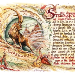 Geschenk Karte Sternzeichen Steinbock, Zeichnung mit Spruchtext, A4 Bild-Präsent