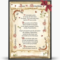 Geschenk Karte Urkunde 90. Geburtstag, Zeichnung mit humorvollem Gedicht, A4 Bild-Präsent