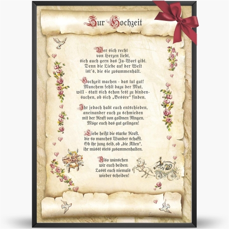 Geschenk Karte Urkunde Hochzeit, Zeichnung mit humorvollem Gedicht, A4 Bild-Präsent