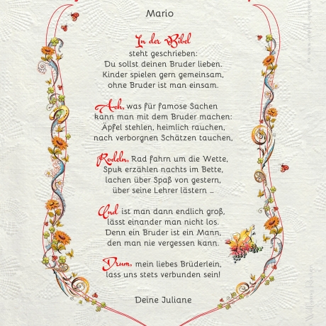 Geschenk Urkunde Mein lieber Bruder, Zeichnung mit humorvollem Gedicht, Bild-Präsent für den Bruder Bruderherz, persönlich durch Wunschtext