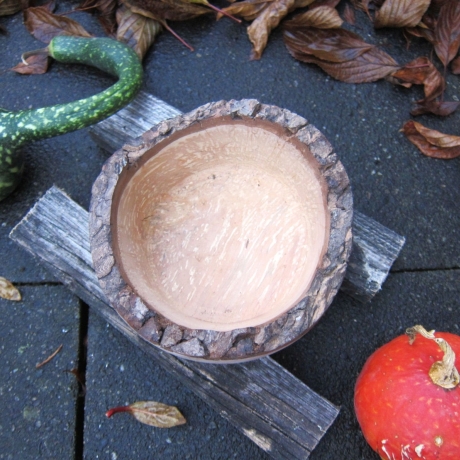 rustikale Holzschale aus Apfelholz mit Rindenrand naturbelassen