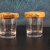 3 Whisky-Gläser mit Holz-Untersetzer / Handarbeit / Kunsthandwerk