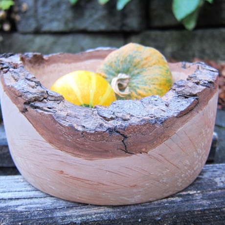 rustikale Holzschale aus Apfelholz mit Rindenrand naturbelassen