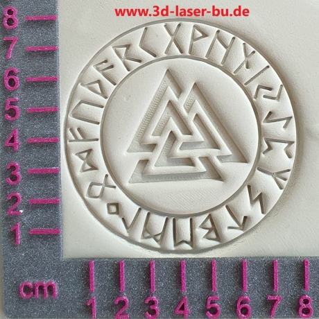 Ton - Keramik Stempelplatte Valknut / Wotansknoten mit Runenkranz