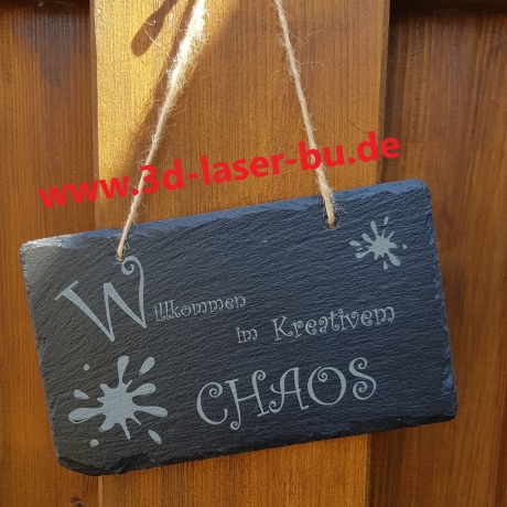 Schiefer Schild Türschild kreatives Chaos