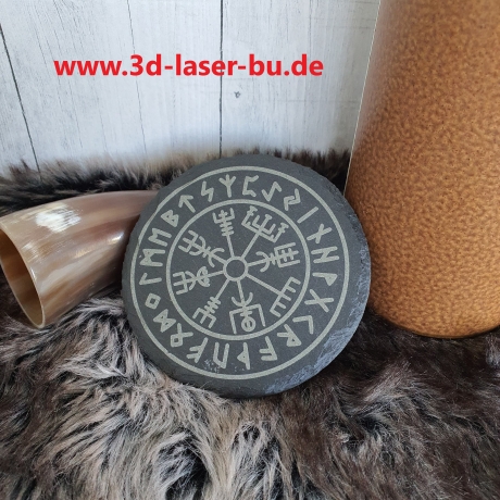 Schiefer Untersetzer Vegvisir mit Runenkranz - Wikinger