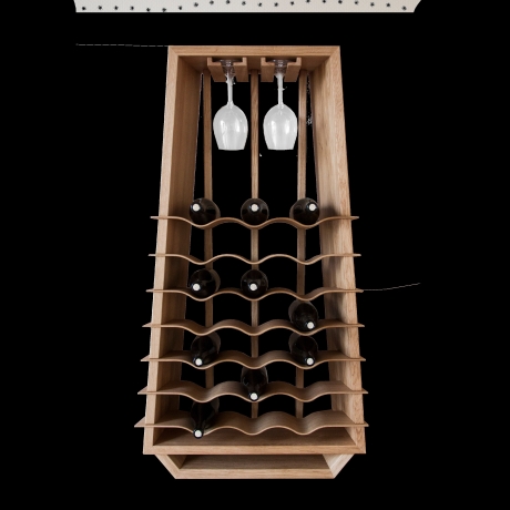 Weinständer aus Eichen Holz mit  und Glashalter, Weinregal