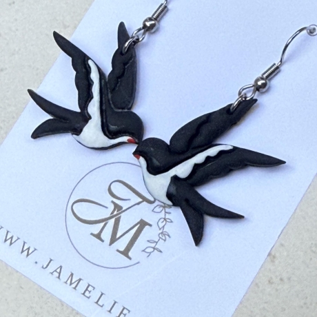 Schwalben Ohrringe aus Polymer Clay, Vogel Schmuck, Frühling