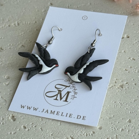 Schwalben Ohrringe aus Polymer Clay, Vogel Schmuck, Frühling
