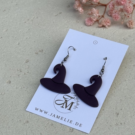 Hexenhut Ohrringe aus Polymer Clay, Halloween Schmuck