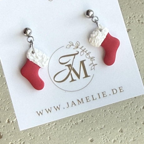 Weihnachtsstrumpf Ohrringe aus Polymer Clay, Weihnachtsschmuck