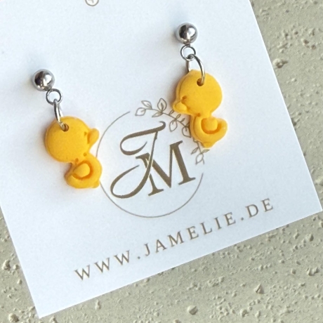 Mini Enten Ohrringe aus Polymer Clay, klein und knuffig