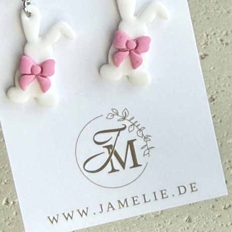 Schleifen Hase Ohrringe aus Polymer Clay – handgemachte Ohrhänger