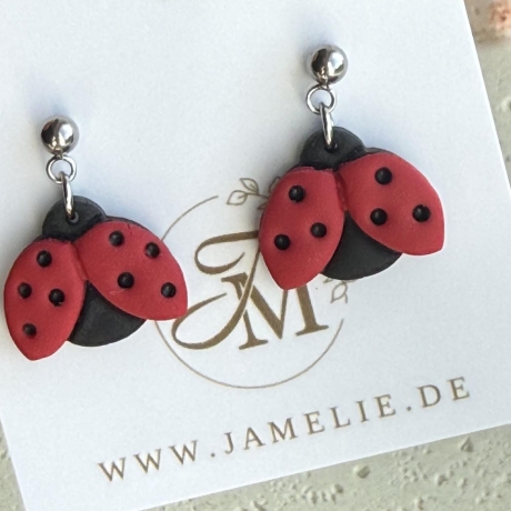 Marienkäfer Ohrringe aus Polymer Clay, Glücksbringer Schmuck