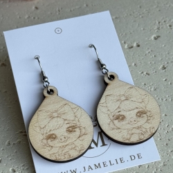 Schweinchen Ohrringe aus Holz, Geschenkidee für Tierliebhaber