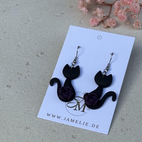 Schwarze Katze Ohrringe – Ohrhänger mit Katzen-Silhouette