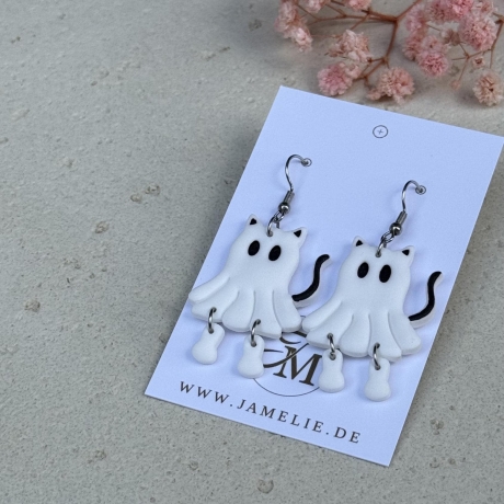 Geister Katzen Ohrringe aus Polymer Clay – handgemachte Ohrhänger