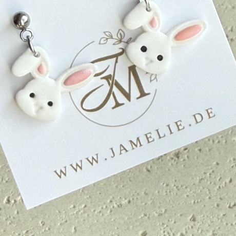 Hasenkopf Ohrringe aus Polymer Clay – handgemachte Ohrhänger