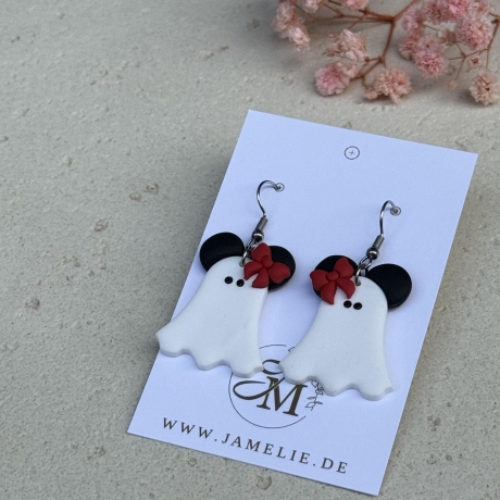 Geist Mäuschen Ohrringe aus Polymer Clay, Halloween Schmuck