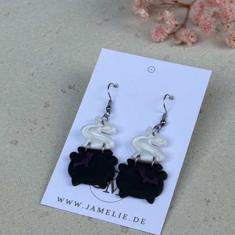 Hexenkessel Ohrringe, Halloween Schmuck für Hexenfans