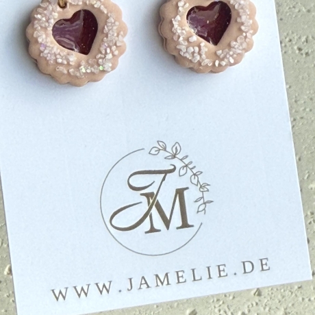 Linzer Keks Ohrringe aus Polymer Clay, Weihnachtsschmuck