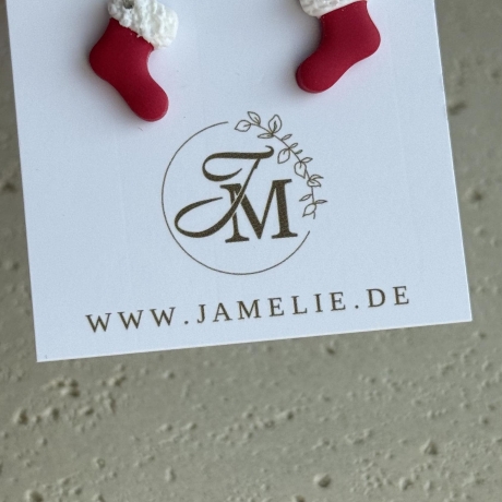 Weihnachtsstrumpf Ohrringe aus Polymer Clay, Weihnachtsschmuck