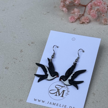 Schwalben Ohrringe aus Polymer Clay, Vogel Schmuck, Frühling