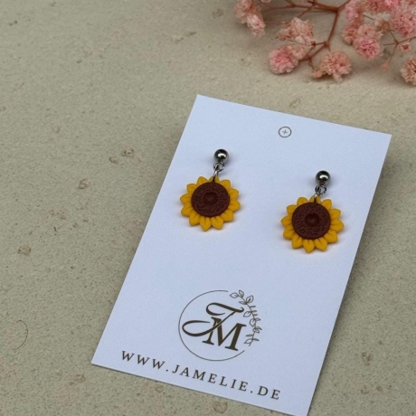Sonnenblumen Ohrringe aus Polymer Clay, zwei Größen