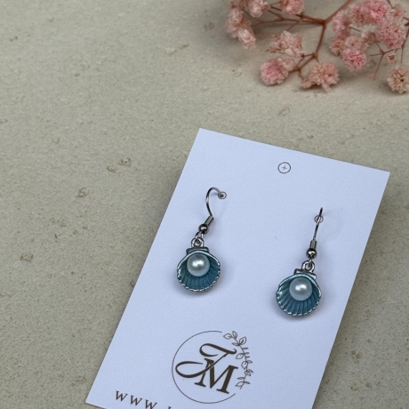 Muschel Perle Ohrringe aus Polymer Clay, maritimer Sommerschmuck