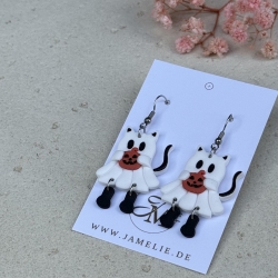 Geister Katzen Ohrringe aus Polymer Clay – handgemachte Ohrhänger