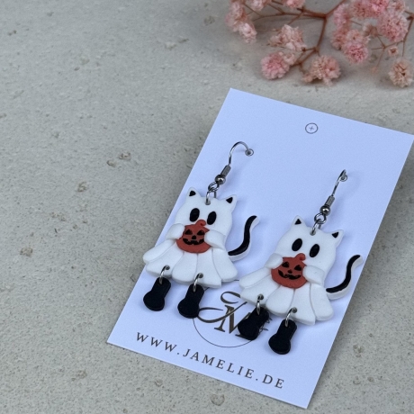 Geister Katzen Ohrringe aus Polymer Clay – handgemachte Ohrhänger