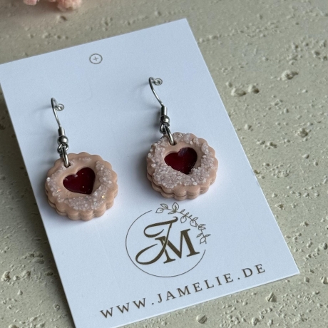 Linzer Keks Ohrringe aus Polymer Clay, Weihnachtsschmuck