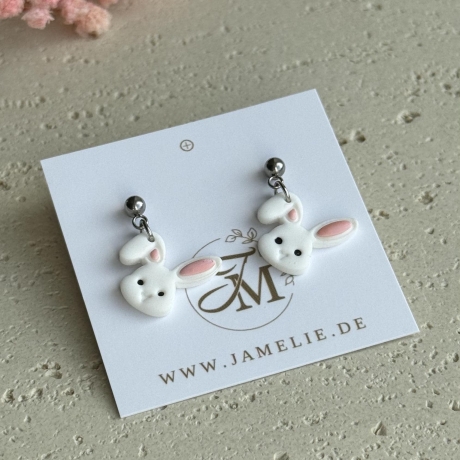 Hasenkopf Ohrringe aus Polymer Clay – handgemachte Ohrhänger