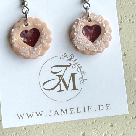 Linzer Keks Ohrringe aus Polymer Clay, Weihnachtsschmuck