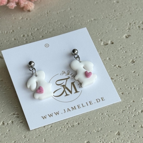 Hasen Ohrringe aus Polymer Clay – handgemachte Ohrhänger