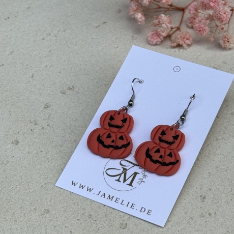Doppel Kürbis Ohrringe aus Polymer Clay