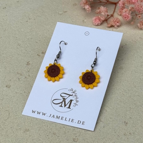Sonnenblumen Ohrringe aus Polymer Clay, zwei Größen